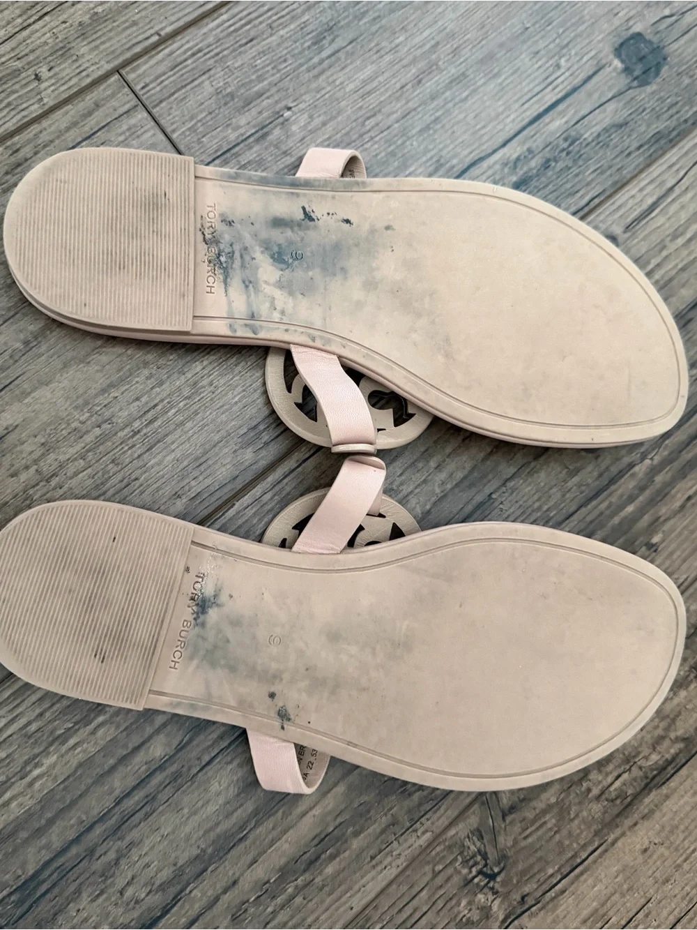 Tory Burch Miller Leather Thong Sandals in Blush Pink